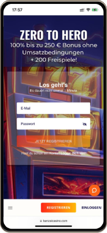 Banzai Casino Hauptseite auf dem Handy