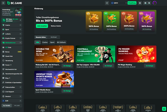 BC.game Casino Bonusseite