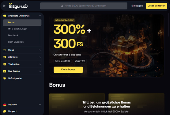 Bitguruz Casino Bonusseite
