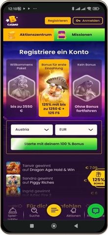 Bizzo Casino Hauptseite auf dem Handy