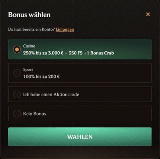 CrownPlay Casino W&auml;hlen Sie Ihren Bonus