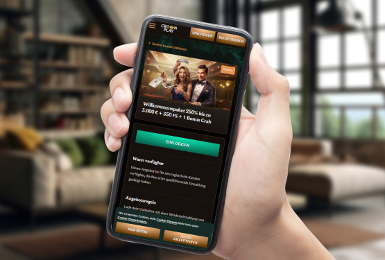CrownPlay Casino Hauptseite auf dem Handy