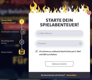 Erstellung von Benutzername und Passwort bei Hell Spin