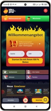 Hell Spin Casino Hauptseite auf dem Handy