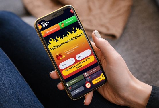 Hell Spin Casino Hauptseite auf dem Handy
