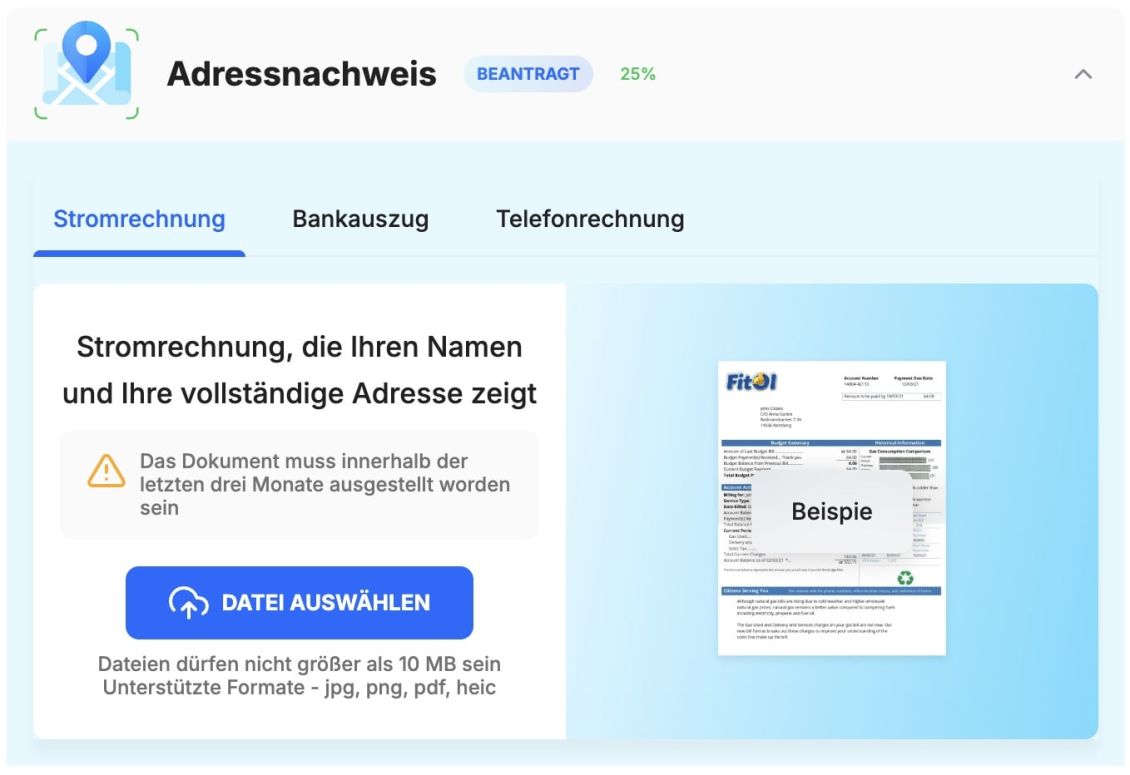 Wohnsitznachweis einreichen