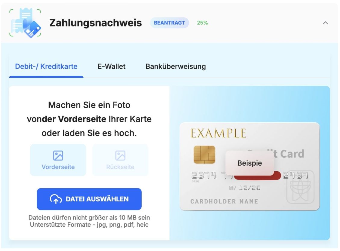 Kreditkartenfoto hochladen