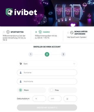 Geben Sie Ihre pers&ouml;nlichen Daten bei Ivibet ein.