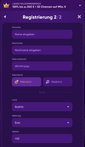 Geben Sie Ihren Namen bei Kingmaker ein