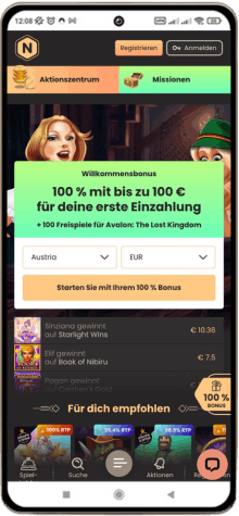 National Casino Hauptseite auf dem Handy