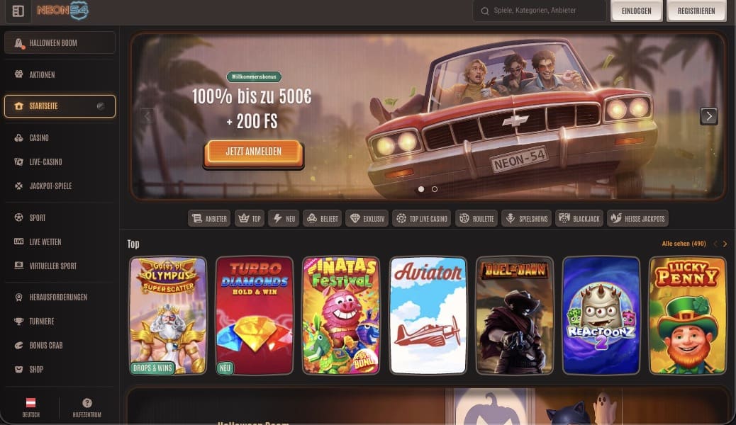 Neon54 Casino Hauptseite