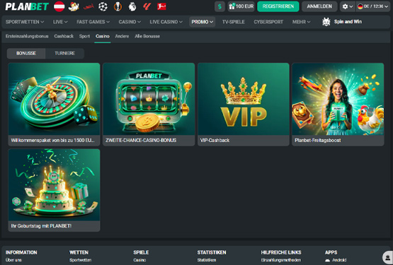 Planbet Casino Bonusseite