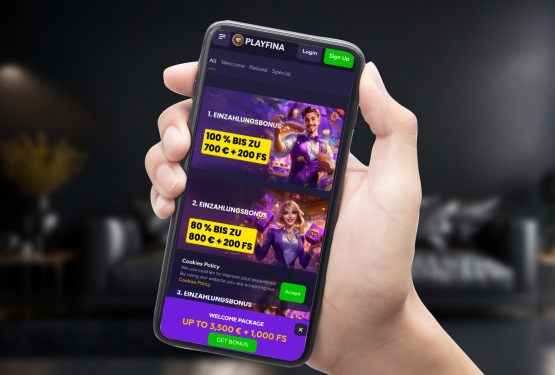 Playfina Casino Hauptseite auf dem Handy