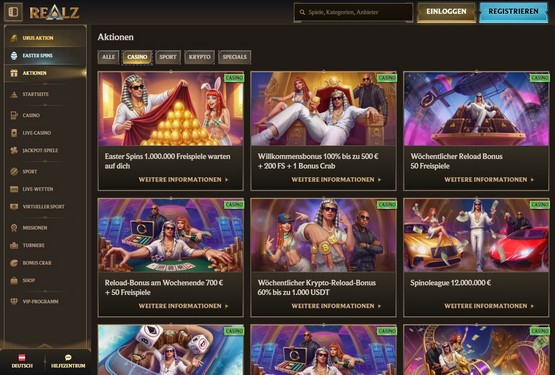 Realz Casino Bonusseite
