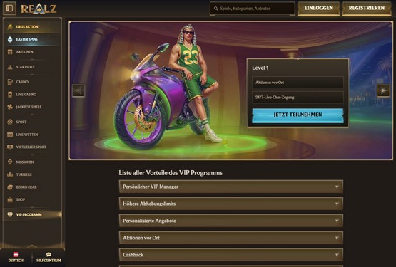 Realz Casino vip Seite