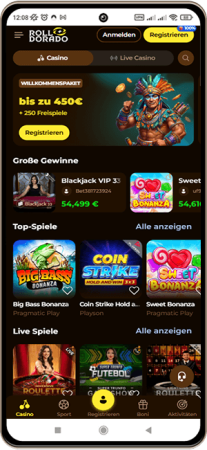 Rolldorado Casino auf einem Mobiltelefon