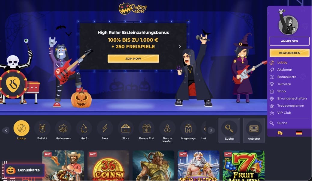Rolling Slots Casino Hauptseite
