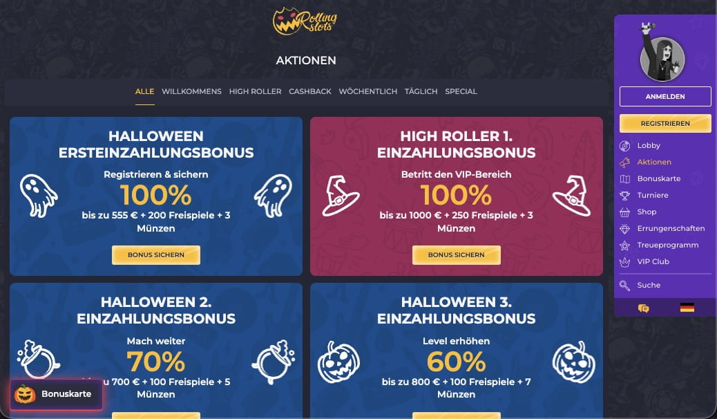 Rolling Slots Casino Bonusangebot