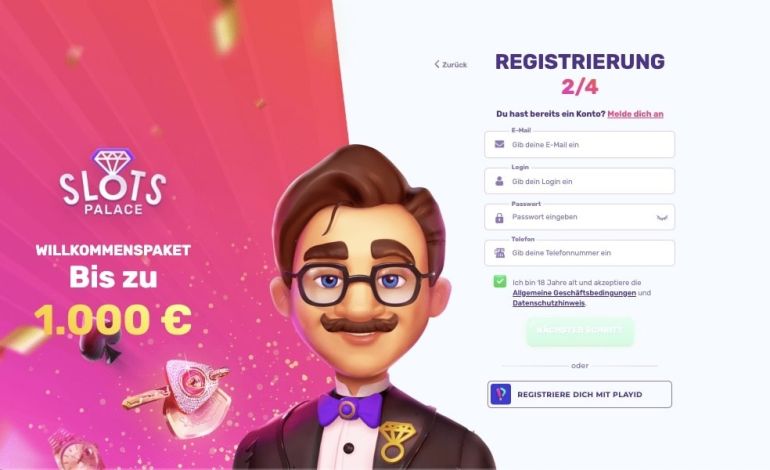 Erstellung von Benutzername und Passwort bei SlotsPalace