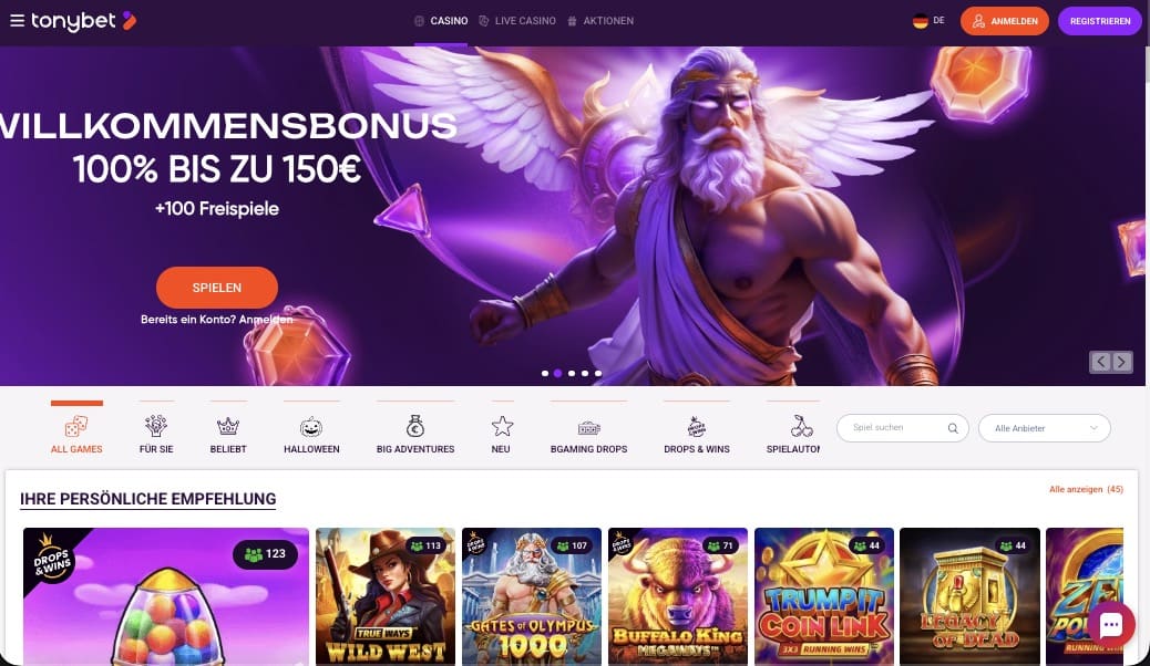 Tonybet Hauptseite