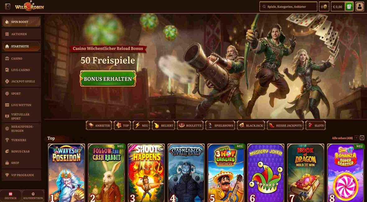 Wild Robin Casino Hauptseite