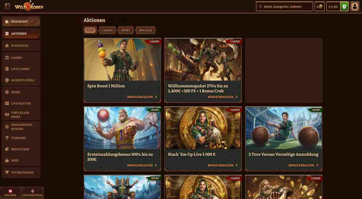 Wild Robin Casino Bonusseite