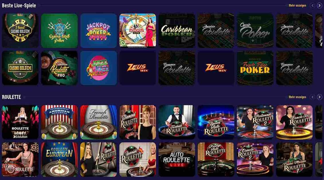 Tischspiele bei ZeusWin