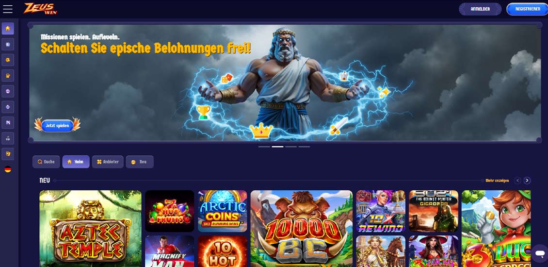 ZeusWin casino Hauptseite