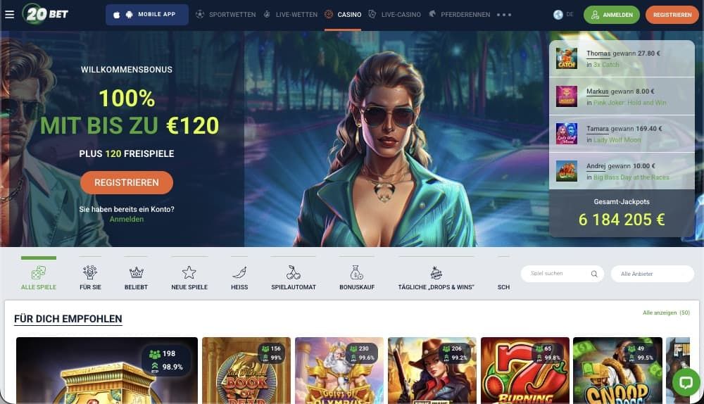 20Bet Casino Hauptbildschirm