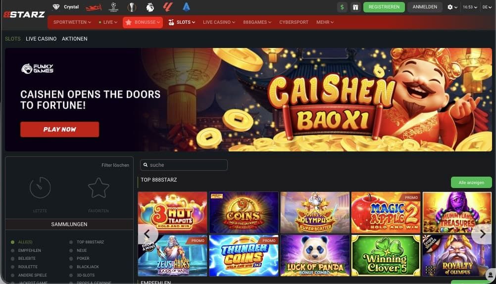 888Starz Casino Hauptbildschirm