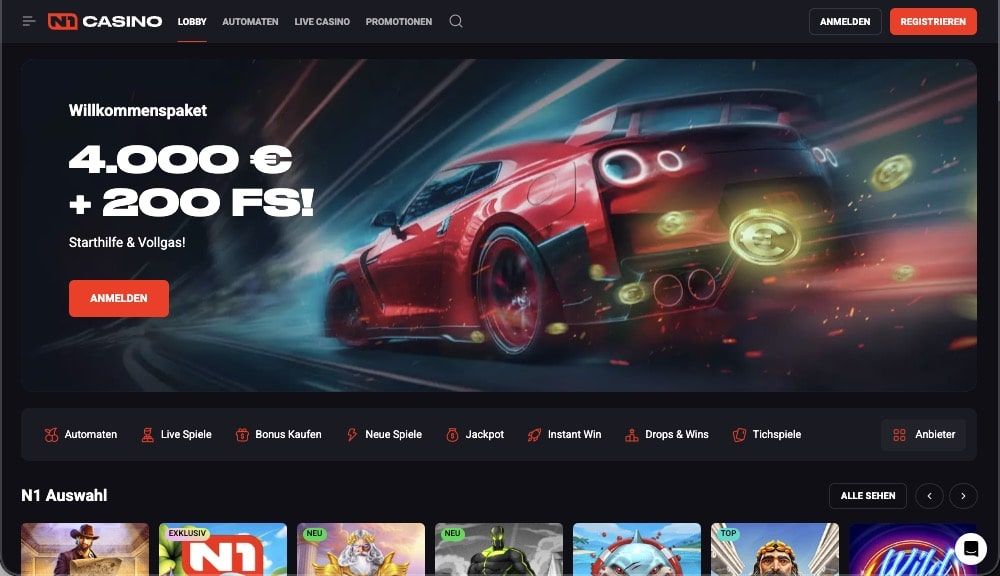 N1 Casino Hauptbildschirm