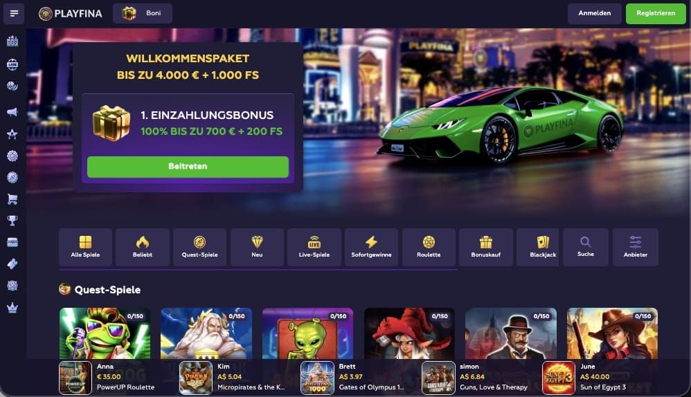 Playfina Casino Hauptbildschirm