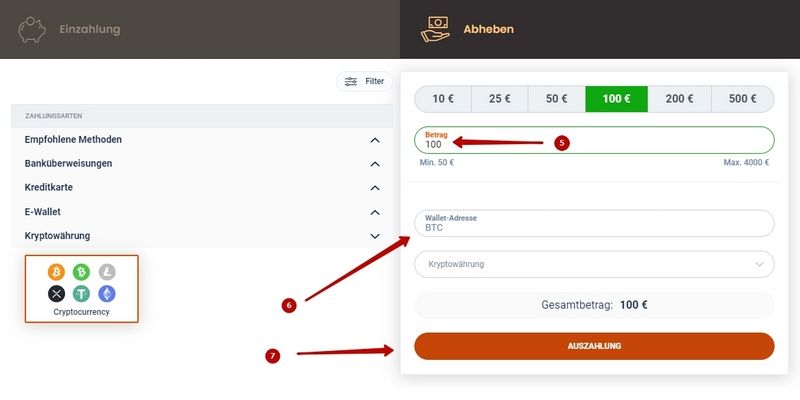 Bitcoin Auszahlung Schritte 5-7