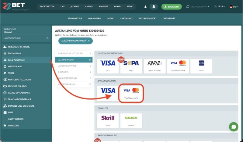 MasterCard ausw&auml;hlen