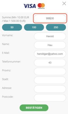 Geben Sie den gew&uuml;nschten Einzahlungsbetrag ein