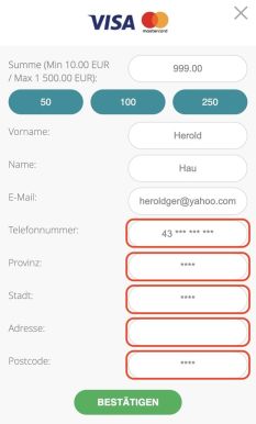 Tragen Sie Ihre Zahlungsdaten ein