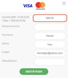 Auszahlungsbetrag eingeben