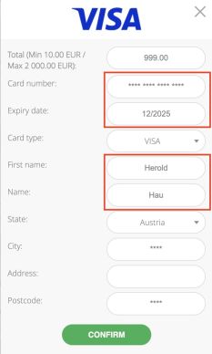 Trage deine Visa-Kartendaten ein