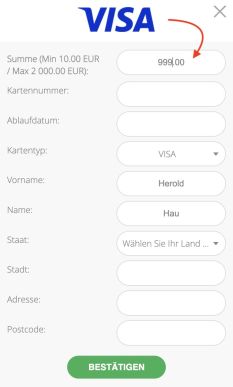 Gib den gew&uuml;nschten Auszahlungsbetrag ein