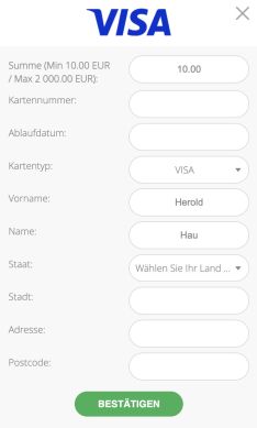 W&auml;hle Visa als Auszahlungsmethode