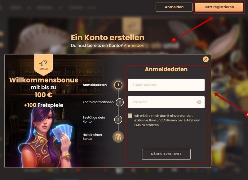 Visa Einzahlung - Schritte 1-2