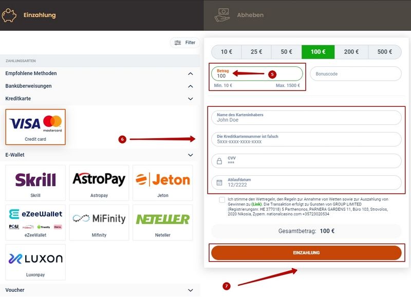 Visa Einzahlung Schritte 5-7