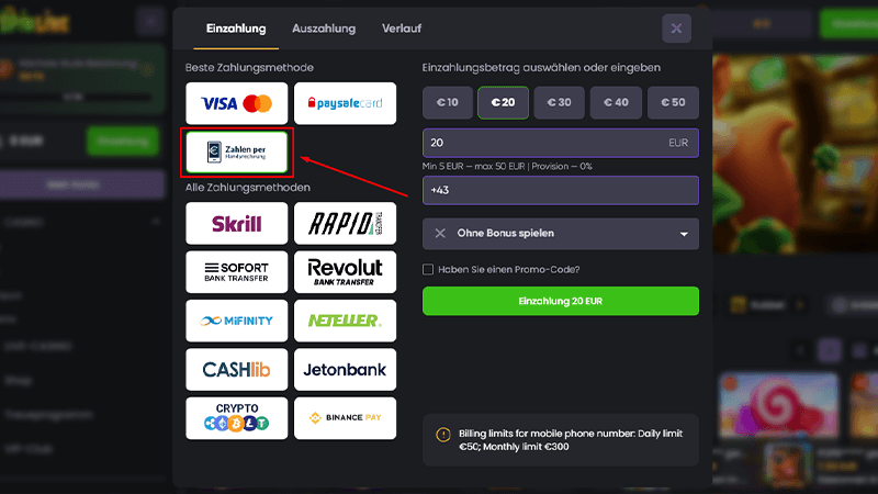 SMS Bezahlen ist eine Zahlungsmethode in Ihrem Spinline-Casino-Konto.
