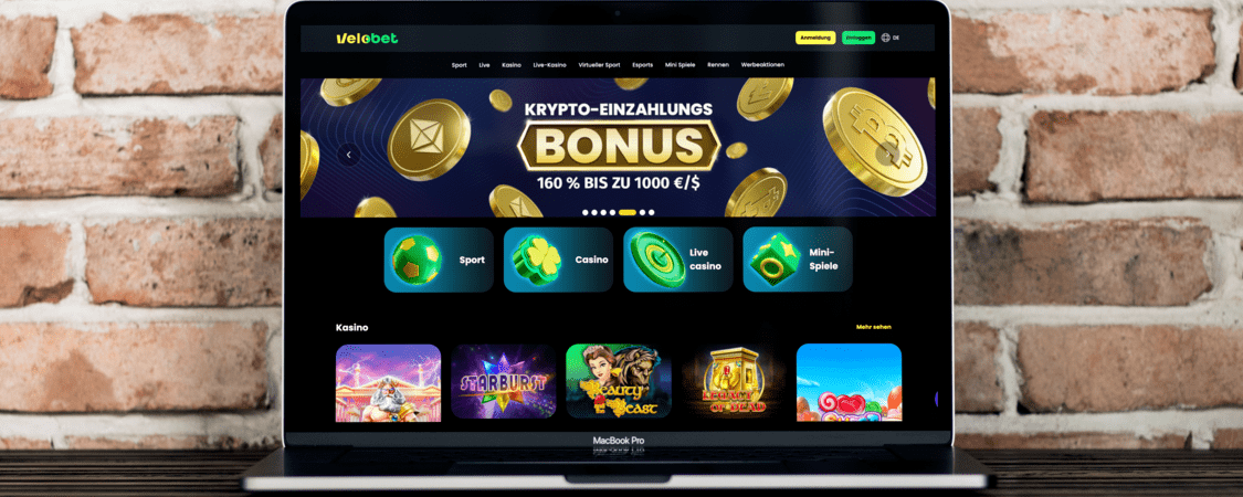 Velobet Casino auf dem Computerbildschirm